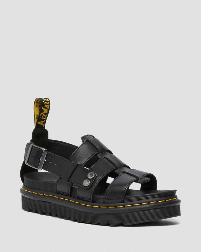 Dr Martens Mens Terry Leather Strap Sandals Black - 43795CZDK